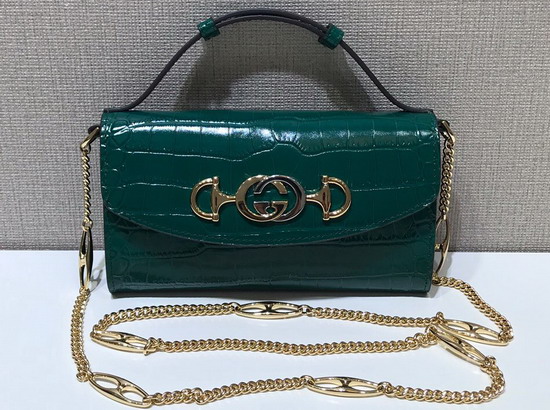 Gucci Zumi Crocodile Mini Shoulder Bag in Dark Green