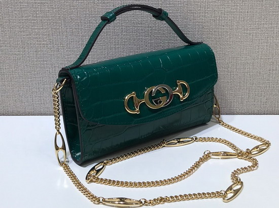 Gucci Zumi Crocodile Mini Shoulder Bag in Dark Green