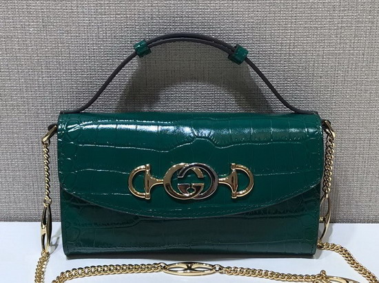 Gucci Zumi Crocodile Mini Shoulder Bag in Dark Green