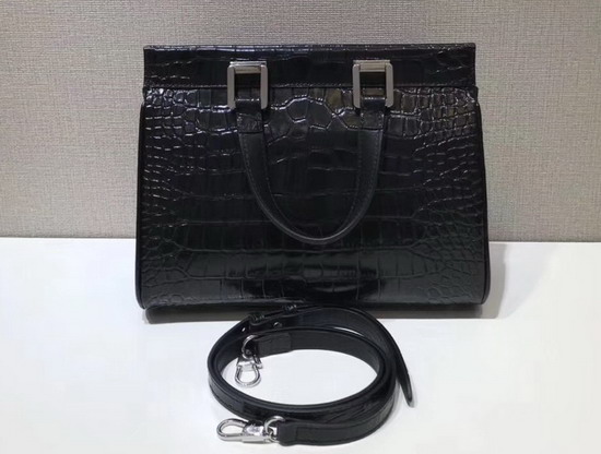 Gucci Zumi Crocodile Small Top Handle Bag in Black Crocodile