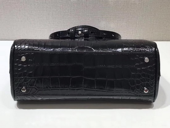 Gucci Zumi Crocodile Small Top Handle Bag in Black Crocodile