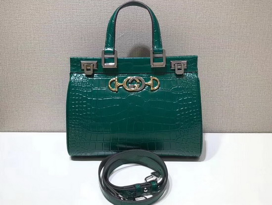 Gucci Zumi Crocodile Small Top Handle Bag in Dark Green Crocodile