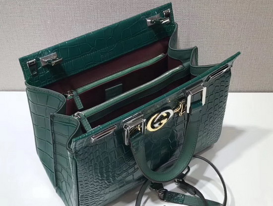 Gucci Zumi Crocodile Small Top Handle Bag in Dark Green Crocodile