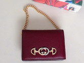 Gucci Zumi Grainy Leather Card Case Wallet in Burgundy 570660