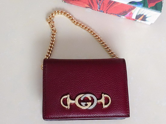 Gucci Zumi Grainy Leather Card Case Wallet in Burgundy 570660