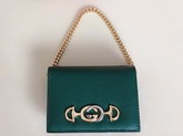 Gucci Zumi Grainy Leather Card Case Wallet in Dark Green 570660