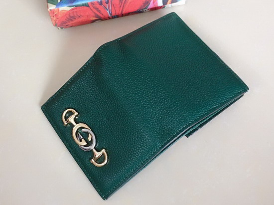 Gucci Zumi Grainy Leather Card Case Wallet in Dark Green 570660