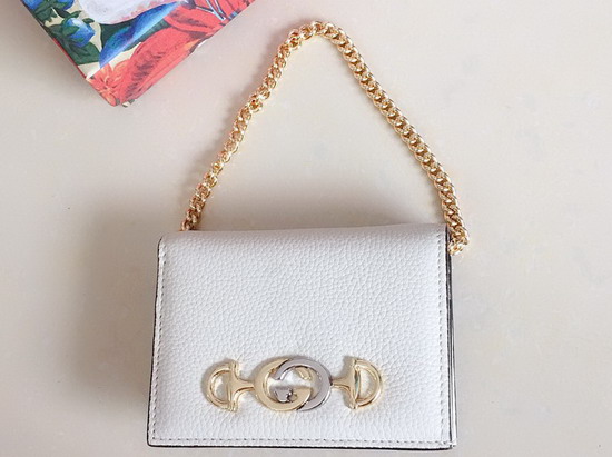 Gucci Zumi Grainy Leather Card Case Wallet in White 570660