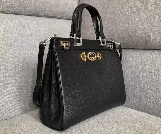 Gucci Zumi Grainy Leather Medium Top Handle Bag in Black Grainy Leather 564714