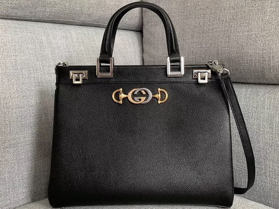 Gucci Zumi Grainy Leather Medium Top Handle Bag in Black Grainy Leather 564714