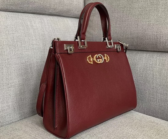 Gucci Zumi Grainy Leather Medium Top Handle Bag in Burgundy Grainy Leather 564714