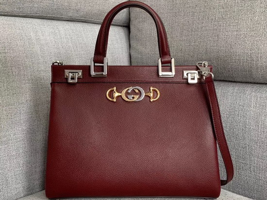 Gucci Zumi Grainy Leather Medium Top Handle Bag in Burgundy Grainy Leather 564714