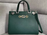 Gucci Zumi Grainy Leather Medium Top Handle Bag in Dark Green Grainy Leather 564714