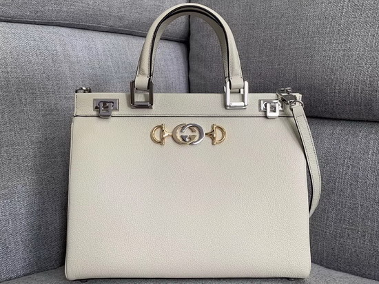 Gucci Zumi Grainy Leather Medium Top Handle Bag in White Grainy Leather 564714