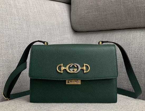 Gucci Zumi Grainy Leather Small Shoulder Bag in Dark Green Grainy Leather 576388