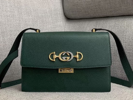 Gucci Zumi Grainy Leather Small Shoulder Bag in Dark Green Grainy Leather 576388