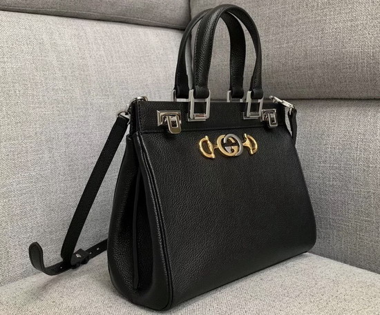 Gucci Zumi Grainy Leather Small Top Handle Bag in Black 569712