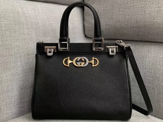 Gucci Zumi Grainy Leather Small Top Handle Bag in Black 569712