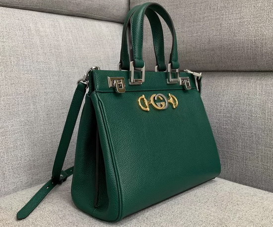 Gucci Zumi Grainy Leather Small Top Handle Bag in Dark Green 569712