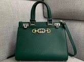 Gucci Zumi Grainy Leather Small Top Handle Bag in Dark Green 569712