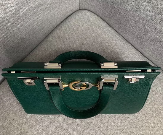 Gucci Zumi Grainy Leather Small Top Handle Bag in Dark Green 569712