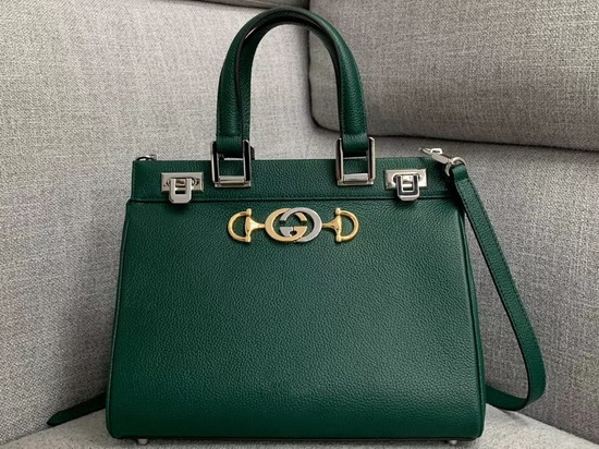 Gucci Zumi Grainy Leather Small Top Handle Bag in Dark Green 569712