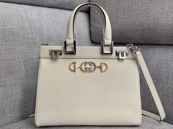 Gucci Zumi Grainy Leather Small Top Handle Bag in White 569712