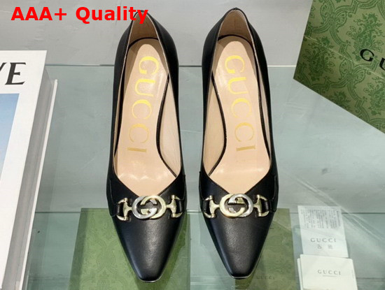 Gucci Zumi Mid Heel Leather Pump in Black Leather 596860 Replica