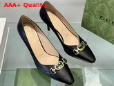 Gucci Zumi Mid Heel Leather Pump in Black Leather 596860 Replica