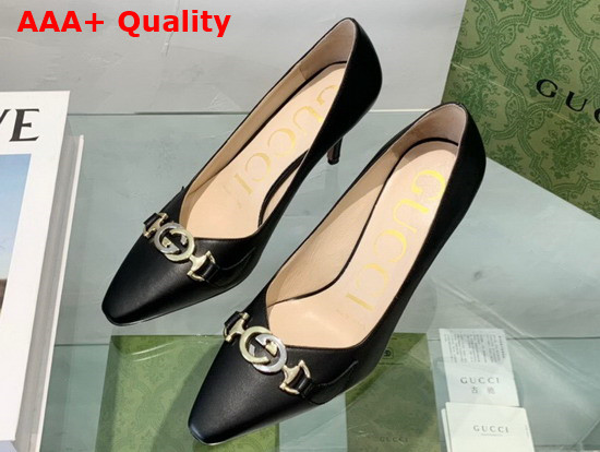 Gucci Zumi Mid Heel Leather Pump in Black Leather 596860 Replica