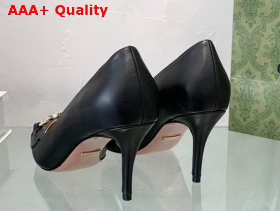 Gucci Zumi Mid Heel Leather Pump in Black Leather 596860 Replica