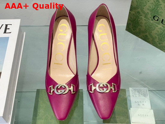 Gucci Zumi Mid Heel Leather Pump in Light Purple Leather 596860 Replica