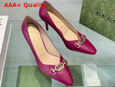 Gucci Zumi Mid Heel Leather Pump in Light Purple Leather 596860 Replica