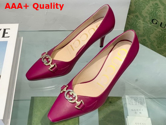 Gucci Zumi Mid Heel Leather Pump in Light Purple Leather 596860 Replica