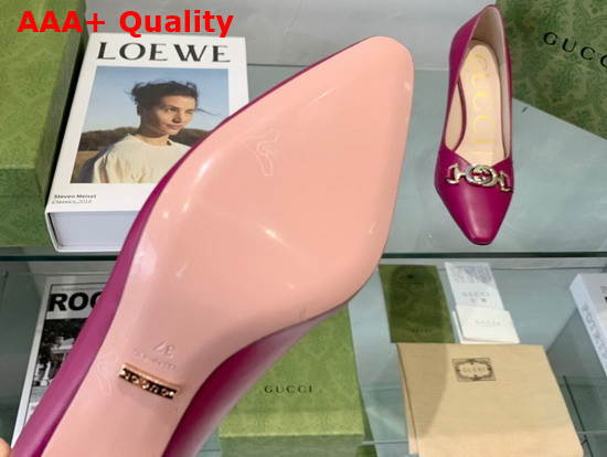 Gucci Zumi Mid Heel Leather Pump in Light Purple Leather 596860 Replica