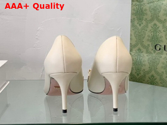 Gucci Zumi Mid Heel Leather Pump in White Leather 596860 Replica