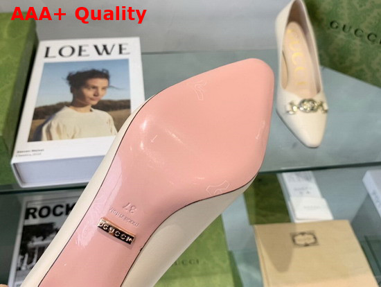 Gucci Zumi Mid Heel Leather Pump in White Leather 596860 Replica