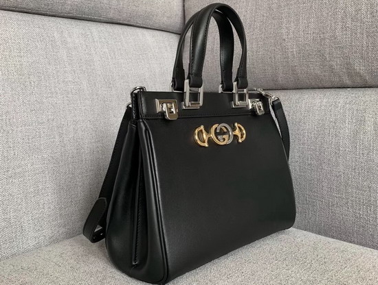 Gucci Zumi Smooth Leather Small Top Handle Bag in Black Smooth Leather 569712