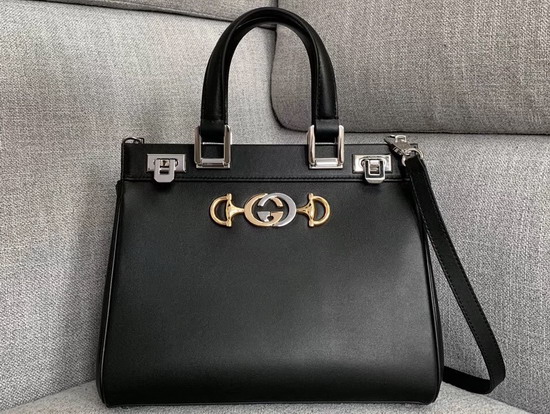 Gucci Zumi Smooth Leather Small Top Handle Bag in Black Smooth Leather 569712