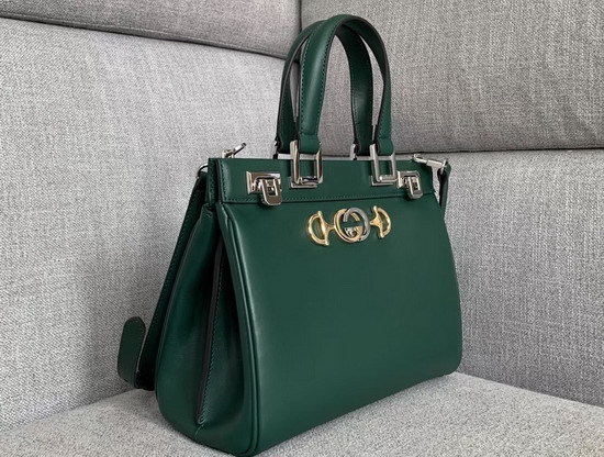 Gucci Zumi Smooth Leather Small Top Handle Bag in Dark Green Smooth Leather 569712