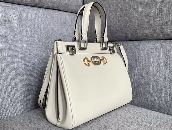 Gucci Zumi Smooth Leather Small Top Handle Bag in White Smooth Leather 569712