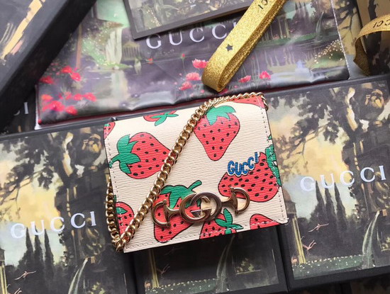 Gucci Zumi Strawberry Print Card Case Wallet