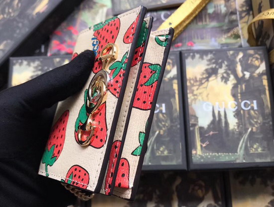 Gucci Zumi Strawberry Print Card Case Wallet