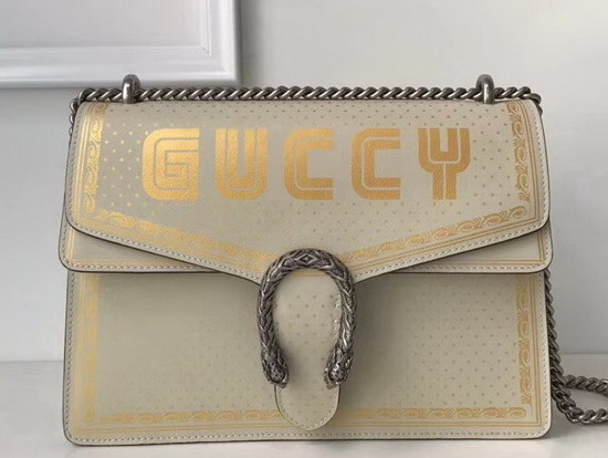 Guccy Dionysus Medium Shoulder Bag in White Leather