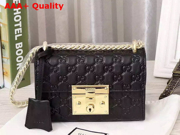 Small Padlock Gucci Signature Shoulder Bag In Black Replica