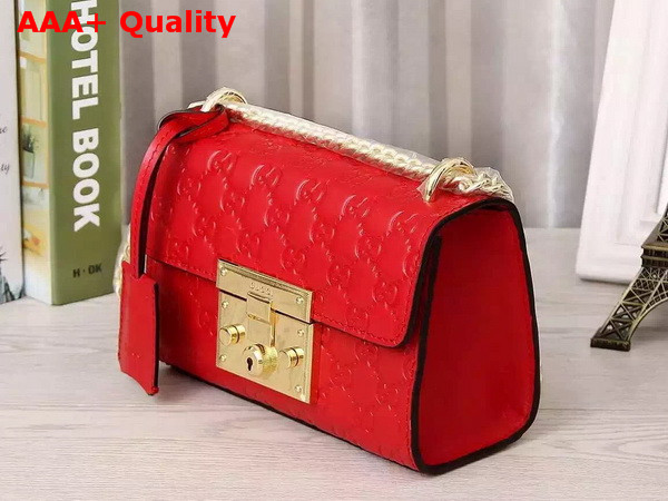 Small Padlock Gucci Signature Shoulder Bag In Hibicus Red Replica