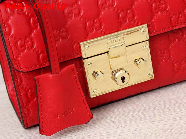 Small Padlock Gucci Signature Shoulder Bag In Hibicus Red Replica