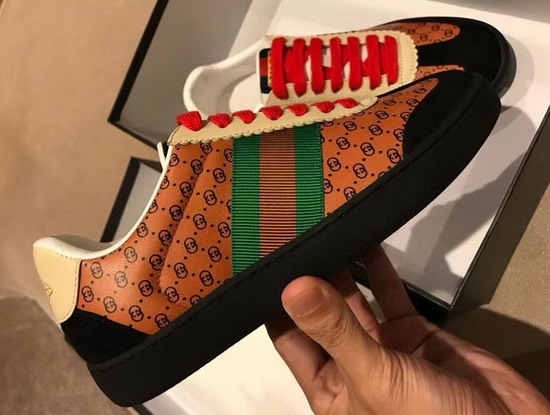 Womens Gucci Dapper Dan Sneaker Light Brown GG Leather with Green and Orange Nylon Web