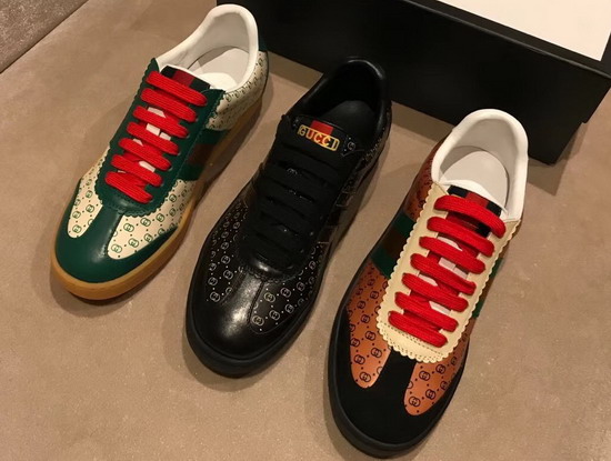 Womens Gucci Dapper Dan Sneaker White GG Leather with Green and Orange Nylon Web