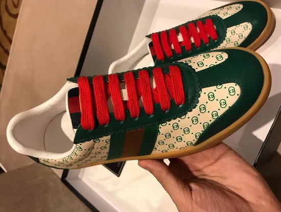 Womens Gucci Dapper Dan Sneaker White GG Leather with Green and Orange Nylon Web